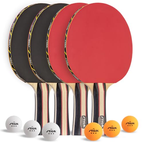 STIGA Performance 4 Player Ping Pong Paddle Set of 4 – Table Tennis Rackets, 6 – 3 Star Orange and White Balls by STIGA - Used condition - US$27.06