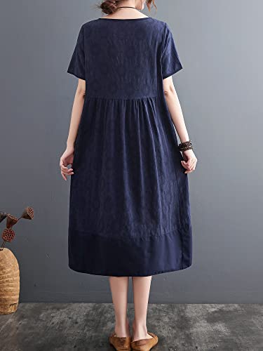 HUIOP Vestido reto, Vestido feminino solto com bolsos manga curta vestido casual de férias,Vestido d