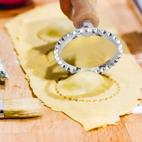 Cortador de raviolis con mango de madera y rueda para pasta casera 5