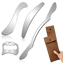 Muscle Scraper Tool, 4 in 1 Gua Sha Body Tool with Long Bar and Derma Edge for Physical Therapy, Multi-Functional Stainless Steel Gua Sha Tool with Storage Bag for Elbows, Wrists, Knees, and Back