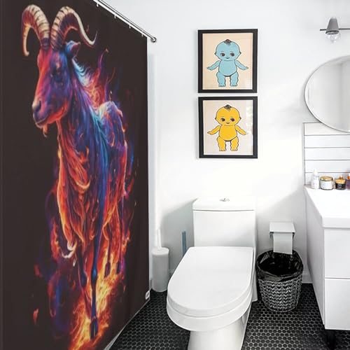 Rideau de douche chèvre lavable 183x183cm en tissu polyester imperméable avec crochets - 3