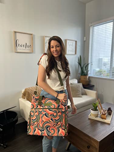 Sarah Wells Lizzy Breast Pump Bag – Stylish Pump Tote with Insulated Cooler Pocket, Laptop Sleeve – Fits Portable Pumps & More – Easy-Clean, Lightweight Breastfeeding Bag (Groovy)