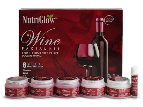 NutriGlow Wine Facial Kit for Glowing Skin For Women – 5-Step Skincare Routine for Radiant-Looking Skin, Tan Removal, Helps Restore Skin’s Natural Nutrients and Improve Appearance of Pigmentation – Suitable for All Skin Types, 250g + 10ml