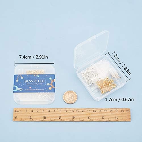 SUNNYCLUE 1 Box 300Pcs Earring Posts 100pcs Rhinestone Earrings Studs 200pcs Plastic Ear Nuts Rhinestone Earrings Posts With Loop Gold Silver Earrings Studs for Earrings Jewelry Making Hole 0.5mm