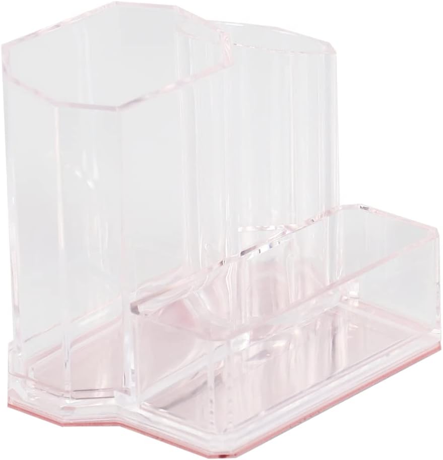 Home Basics Plastic Cosmetic Organizer with Rose Bottom | Separate Compartments | Rose Gold Accent on Bottom | Shatter Resistant Plastic | Organize Your Daily Make Up (5'' x 3.75'' x 4.5'')