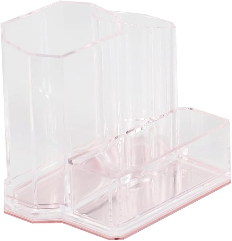 Home Basics Plastic Cosmetic Organizer with Rose Bottom | Separate Compartments | Rose Gold Accent on Bottom | Shatter Resistant Plastic | Organize Your Daily Make Up (5'' x 3.75'' x 4.5'')
