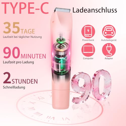 Beanify Damenrasierer Elektrisch & Bikini Trimmer 2-in-1 mit LED Digitalanzeige, IPX7 wasserdicht, Nass- & Trockenrasierer, Wiederaufladbarer Elektrorasierer für Gesicht, Intimbereich 6