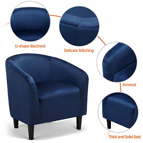 Topeakmart Velvet Accent Chair, Modern Club Chair Upholstered Armchair With Solid Legs Comfy Sofa Chair For Living Room/Bedroom/Waiting Room, Navy Blue #TOP4