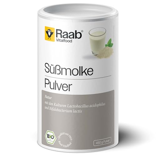 Raab Vitalfood Bio Süßmolke natur, Wellness-Drink, Süssmolke, Molkepulver, Molke-Drink, fettarm, proteinreich, mit rechtsdrehenden L (+) Milchsäurebakterien, 1er Pack (1 x 450 g Dose)