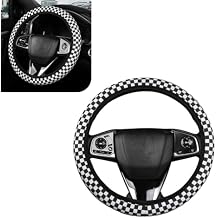 Car Steering Wheel Cover, Black and White Checkered Ice Silk Breathable Anti-slip No Inner Ring Steering Wheel Protector, Summer Decorative Accessory, Suitable for Men Women White & Black