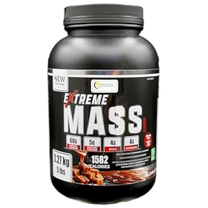 Extreme Mass gainer muscle builder, 5 lbs (2.27 kg) low sugar high calories for intense workouts (Salted Caramel)