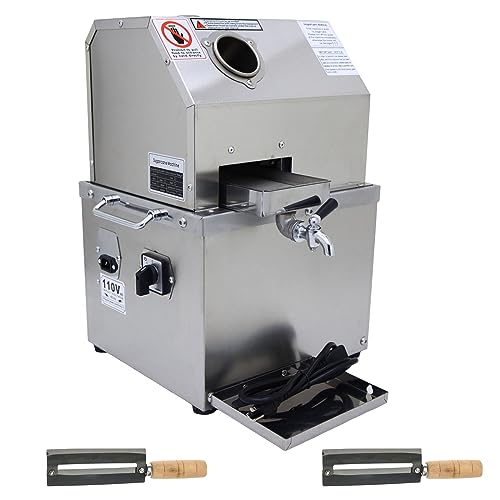 Image of BREVELTION Desktop Electric Sugar Cane Press Juice Machine, 3 Rollers Stainless Steel Sugarcane Juicer Grinder Ginger Extractor, W/Cleaning Port and 2 Sets Knives 110V 800W