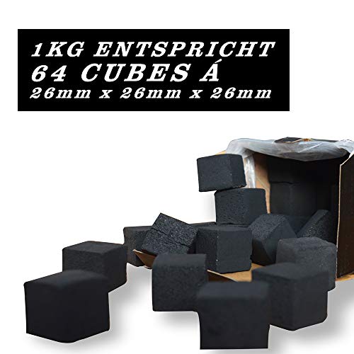 King Crocodile Kokosnuss Kohle mit Langer Brenndauer I 26x26mm Nachhaltige Naturkohle I wenig Asche I geringer Rauchentwicklung I Grillkohle I Kohle Würfel in Premium Qualität (Consumer, 1kg)