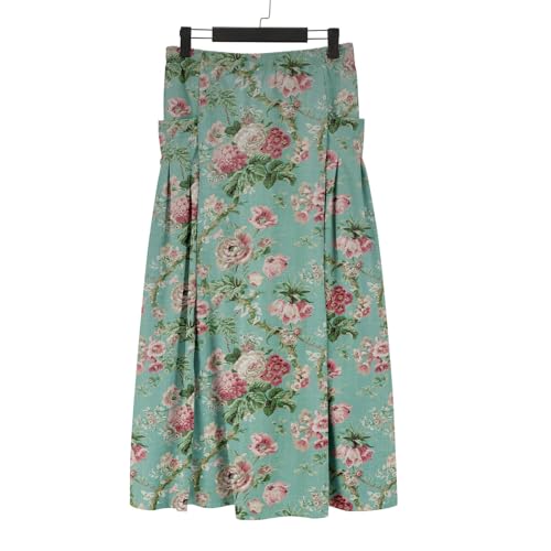 Lightning Deals of The Day Today Sale Skirts for Women UK Women's Retro Floral Art Linen Elastic Waistband Pocket Skirt Long Boho Skirt Elastic Waist Skirts for Ladies Pleated Mint Green - Image 3