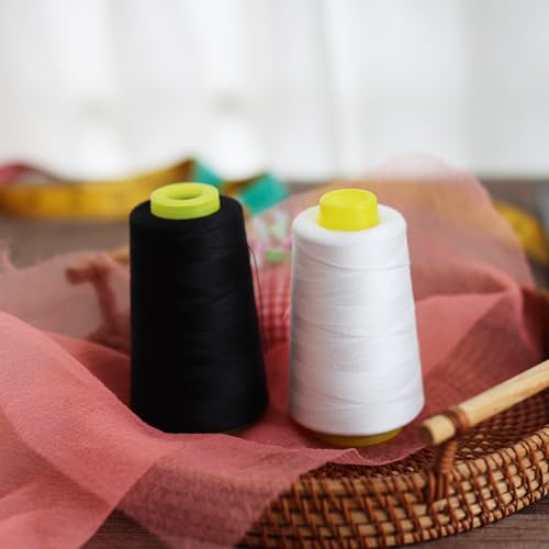 Image of Black & White Sewing Thread, 8PCS 40S /2 3000 Yard Spool Serger Thread, All Purpose Polyester Thread Serger Thread Cones