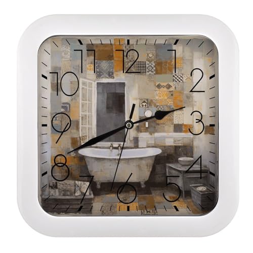 FekiLoot White Bathroom Painting Wall Clock Battery Operated Square Decorative