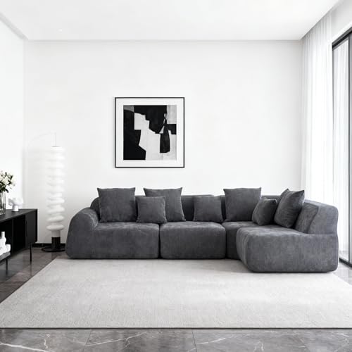 Image of KEIKI 118 inch Oversized Cloud Sectional Couches for Living Room, Comfy Velvet Curved Sectional Boneless L-Shape Chaise Sofa with Compression Memory Foam, No Assembly Modular Sofa for Home Space, Grey
