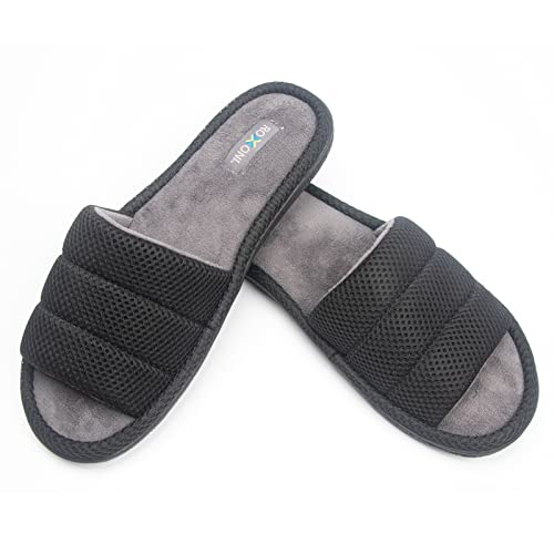 Roxoni Unisex Slippers For Men – Plush Slippers For Men Open Toe House Slippers For Superior Comfort – Cozy Soft & Durable Design – Versatile & Colorful Slides Sandals Black #TOP3