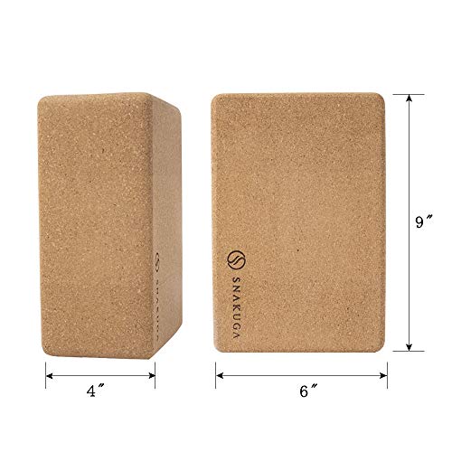 Snakuga Cork Yoga Block 2 Pack For Pilates, 9"X6"X4" Non-Slip & High Density Blocks For Meditation, Fitness And Stretching, Supportive And Flexibility Brick For Improve Poses Balance #TOP2