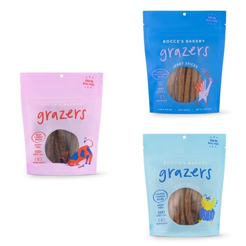 Bocce's Bakery Grazers Dog Treats, Wheat-Free Jerky Sticks, Made with Limited-Ingredients, Baked in The USA with No Added Salt or Sugar, All-Naural & High-Protein, 4 oz