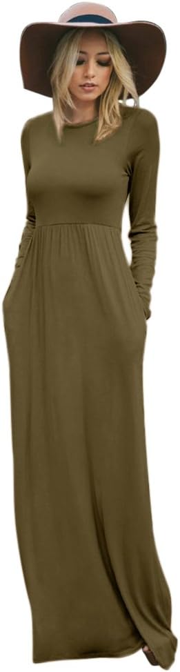 Women's Casual Babydoll High Neck Jersey and Velvet Flared Maxi Dress with Long Sleeves (Made in The USA)