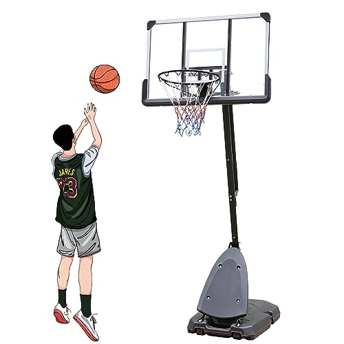 Basketball Hoop Portable 44 Inch Impact Backboard 6 to 10ft Telescoping Adjustment Basketball Goal System for Youth/Adults Indoor Outdoor