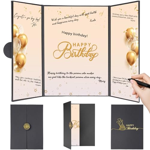 ACEGENIU Black Gold Birthday Party Decorations, Birthday Guest Book 18"x12"