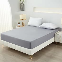 Tateufeu Bedding Full Fitted Sheet,Deep Pocket,Soft Microfiber,Shrinkage and Fade Resistant,Easy Care,1 Fitted Sheet Only,Light Grey