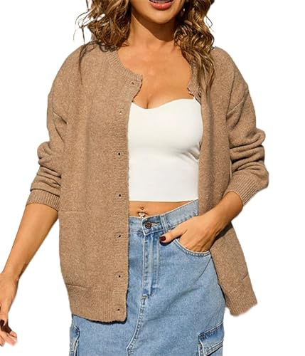 Joe Wenko Women's Crewneck Cardigan Sweaters with Pockets