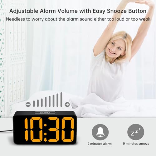 Image of DreamSky Small Digital Alarm Clock for Bedroom with Large Big Numbers | Electric Bedside Desk Clock with USB Charging Port, Brightness Dimmer, Adjustable Alarm Volume, USB-C Adapter Powered