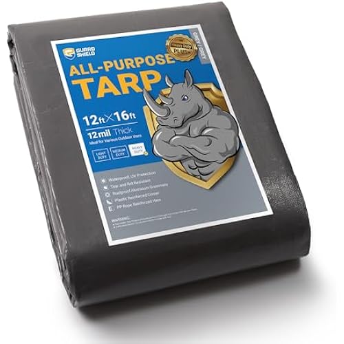 GUARD SHIELD Tarps Heavy Duty Waterproof Grey Plus+ 12x16 FT Large 12 mil