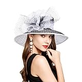 Kentucky Derby Hats for Women with Headband Hairpin, Cloche Fascinator Hats for Women Ladies, Organza Tea Party Wedding Bridal Church Hats White