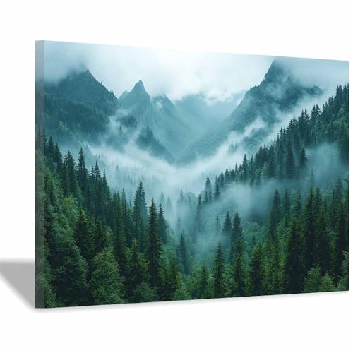 AMXBZC cuadros bohemios modernos Niebla del bosque de montaña Nórdico Minimalistas Plantas cuadros, Comedor Oficina Pasillo Cocina Y Baño（Verde 6-50x70cm Enmarcado