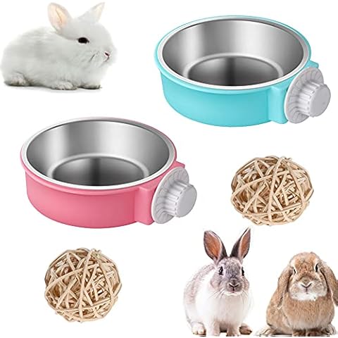 Rabbit Bowls Set with Stainless Steel Hanging Food Feeder Cover