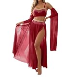 Genérico Disfraz de Danza del Vientre para Vestido Largo Transparente de Malla con Lentejuelas (L)