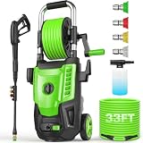 4800 PSI Electric Pressure Washer- 4.0 GPM High Power Washer with 33FT Hose Reel, 4 Spray Tips and Soap Bottle for Car Washing, Fence Cleaning, Patio Maintenance(Upgraded) (Green)