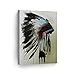 INDIAN WALL ART Native American Chiefs Headdress Feathered Watercolor Canvas Print Home Decor Decorative Artwork Gallery Wrapped Wood Stretched and Ready to Hang - %100 Handmade in the USA - 12x8