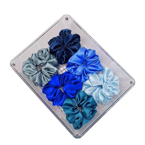 Image of Silk Satin Scrunchies (Pack of 6) - No Tug, No Damage Hair Ties for Women & Girls - Elegant & Comfortable (Blueberry)