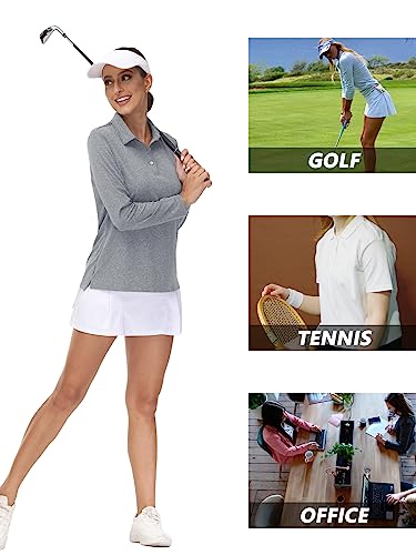 Magcomsen Long Sleeve Polo Shirts For Women Womens Tennis Shirt Uv Protection Shirts For Women Golf Shirts Women Collared Shirts For Women Light Grey #TOP6