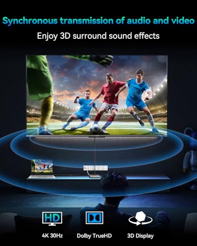 HDMI Splitter 1 in 2 Out, 4K Ultra HD HDMI Switch - Supports 3D, 1080P Full HD- Dual Monitor Adapter for Xbox, PS5, PS4, Fire Stick, Roku, Blu-ray, HDTV, PC - Thumbnail 6