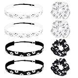 Krijuess 8Pcs Soccer Hair Accessories Including 4Pcs Non-Slip Adjustable Soccer Headbands Elastic Soccer Hair Ties and 4Pcs Soccer Scrunchies for Girls Women Players Soccer Teams(Black and White)