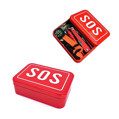 BESPORTBLE Survival Case Outdoor Emergency Tool Box Red Compact for Camping Hiking Adventures with Plier Flashlight