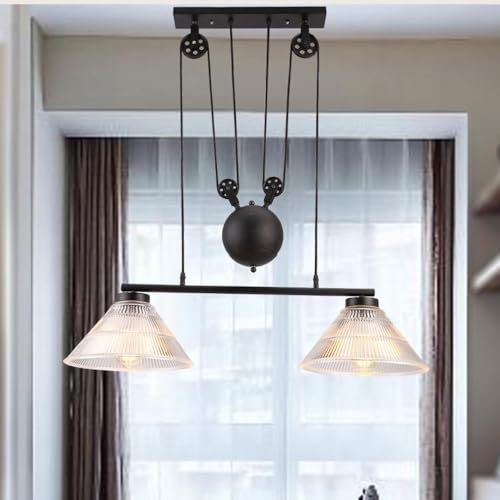 Lampes suspendues à poulie et lustre rétro steampunk en V pour îlot de cuisine vintage