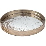 Round Marbling Decorative Lightweight Coffee Table Vanity Tray with Integrated Handles