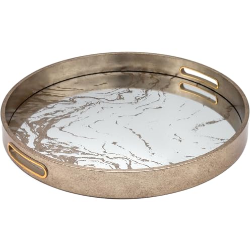 Lightweight Round Marbling Decorative Coffee Table Tray with Integrated Handles