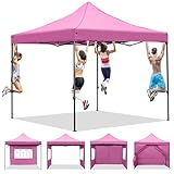 GDY 10x10 Easy Set Up Camping Canopy, Pop Up Tent with 4 Piece Sidewalls, Easy Up Canopy for Events, Parties, Gatherings, Camping, Pink.