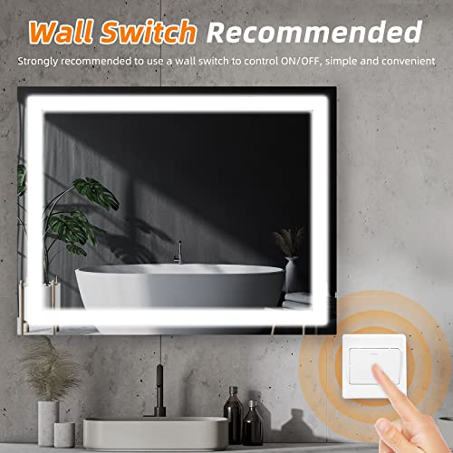 Yeeopp Vanity Mirrors For Bathroom With Lights Wall Mounted Mirrors Led Makeup Anti-Fog 6000K Large Mirror Switch Control Hangs Lighted Front Rectangle Bright #TOP4