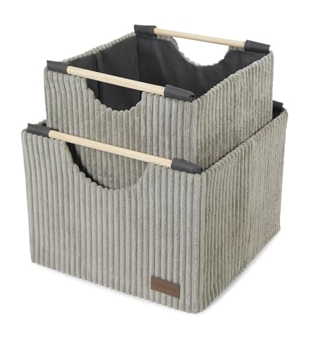 Image of OBSESSIONS Compact and Durable Set of 2 Foldable Laundry Baskets ? Maximize Space with Multi-Storage Design, Easy to Use and Travel-Friendly, Taupe Color,Dimensions (W)32 x (L)33 x (H)24 cm
