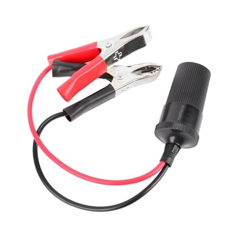 YUNPICAR 12V Battery Terminal Clip-on Car Cigarette Lighter Socket Female Adapter for Automobiles, Cigarette Splitter Plug Extension Cord with Battery Alligator Clips Car Battery Extension Cable Cover
