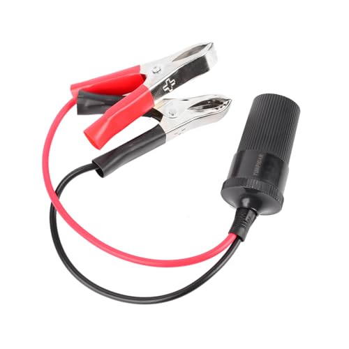 YUNPICAR 12V Battery Terminal Clip-on Car Cigarette Lighter Socket Female Adapter for Automobiles, Cigarette Splitter Plug Extension Cord with Battery Alligator Clips Car Battery Extension Cable